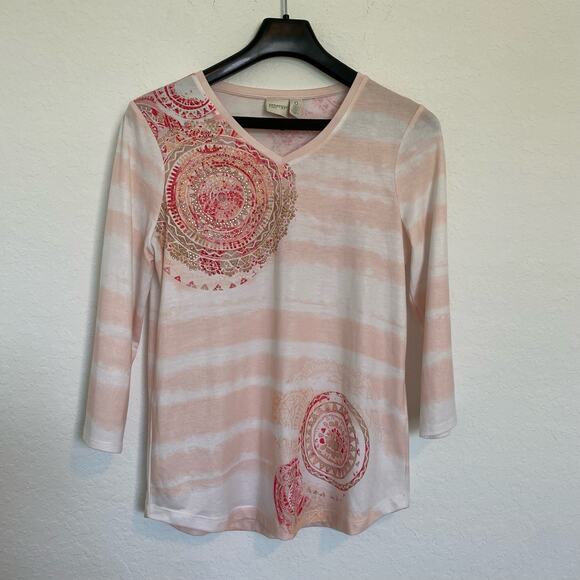 Chico’s Zenergy‎ Medallion Tee Peach White 0 Small - Picture 3 of 9